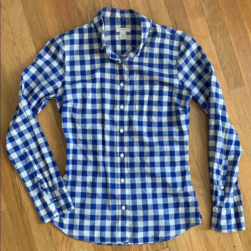 J. Crew blue check button down casual shirt size 2